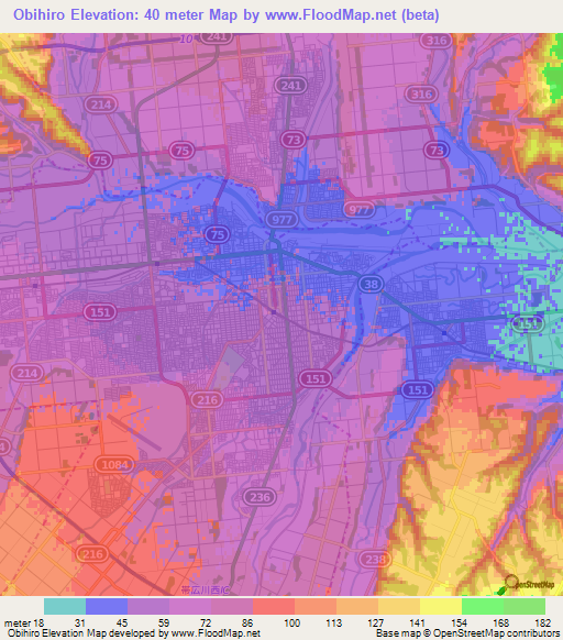 Obihiro,Japan Elevation Map