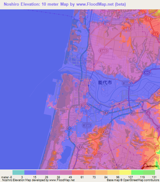Noshiro,Japan Elevation Map