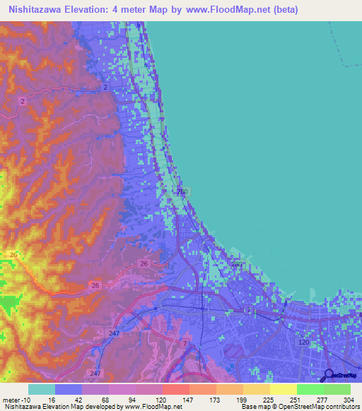 Nishitazawa,Japan Elevation Map