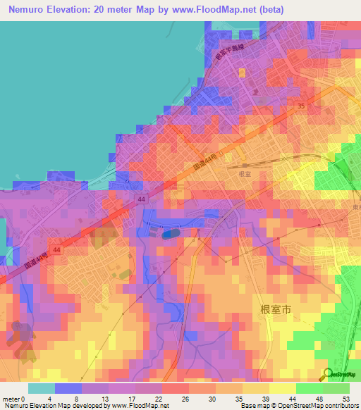 Nemuro,Japan Elevation Map
