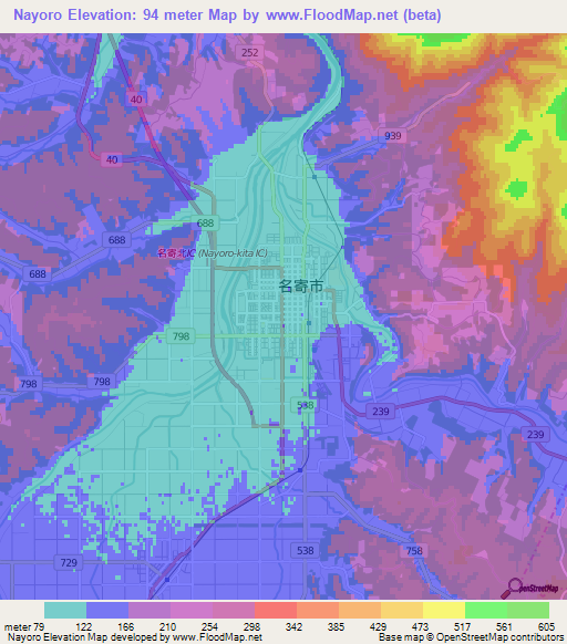 Nayoro,Japan Elevation Map