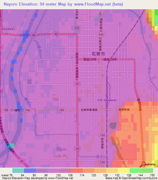Nayoro,Japan Elevation Map