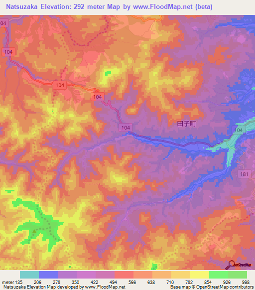 Natsuzaka,Japan Elevation Map