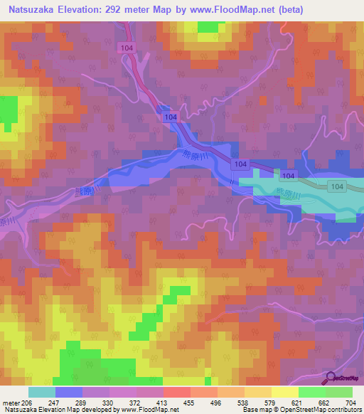 Natsuzaka,Japan Elevation Map
