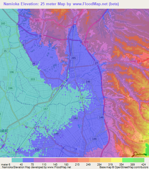 Namioka,Japan Elevation Map