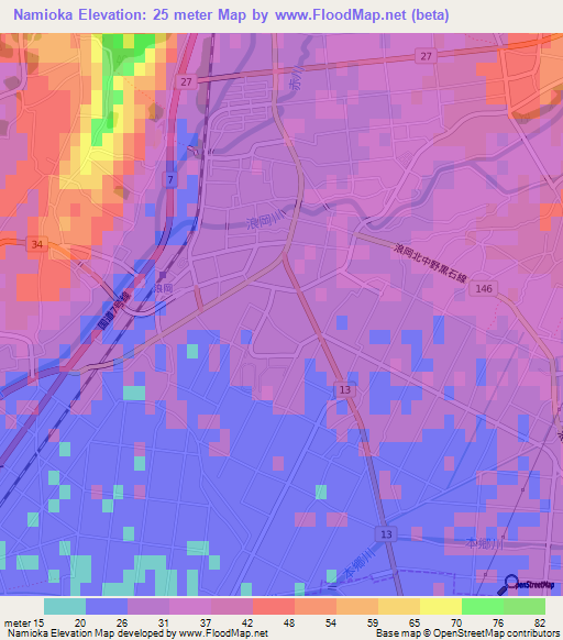 Namioka,Japan Elevation Map
