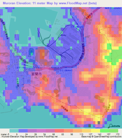 Muroran,Japan Elevation Map