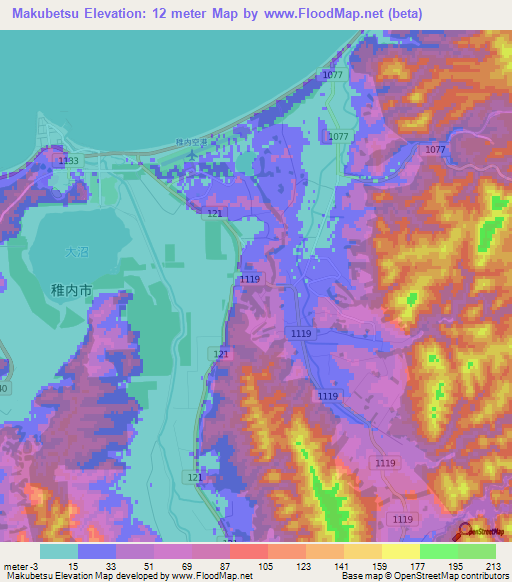Makubetsu,Japan Elevation Map