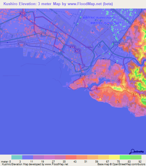 Kushiro,Japan Elevation Map