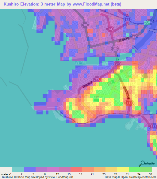 Kushiro,Japan Elevation Map
