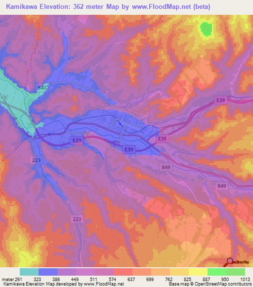 Kamikawa,Japan Elevation Map