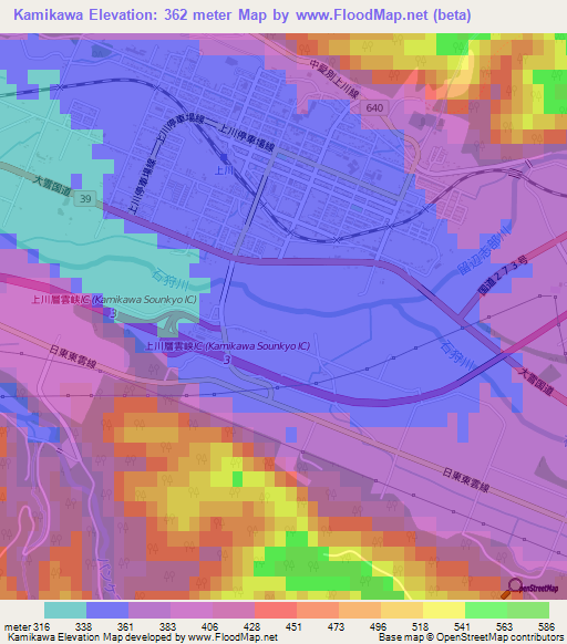 Kamikawa,Japan Elevation Map
