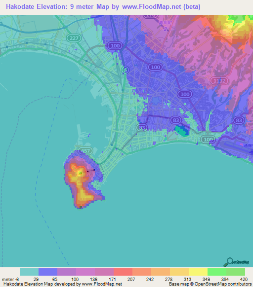 Hakodate,Japan Elevation Map
