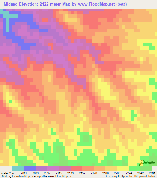 Midasg,Iran Elevation Map