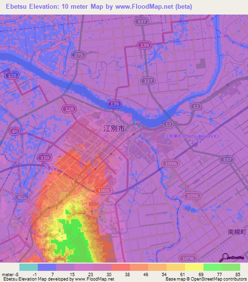 Ebetsu,Japan Elevation Map