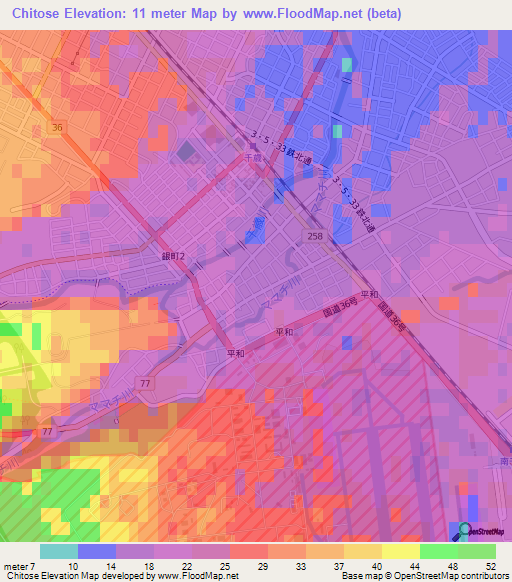 Chitose,Japan Elevation Map