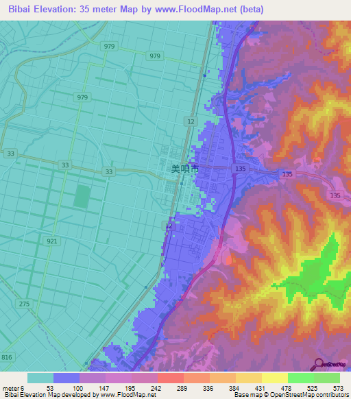 Bibai,Japan Elevation Map