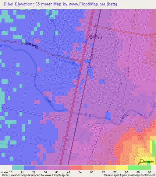 Bibai,Japan Elevation Map