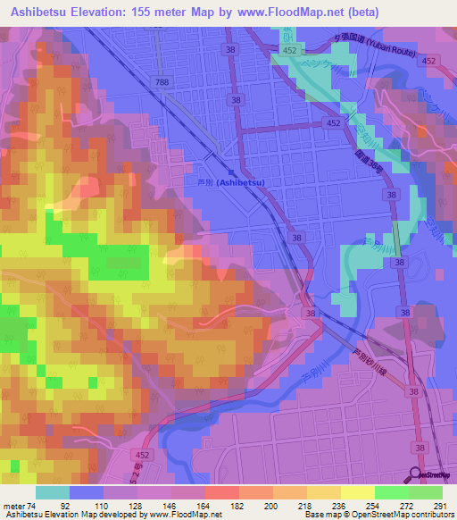 Ashibetsu,Japan Elevation Map