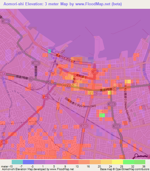 Aomori-shi,Japan Elevation Map