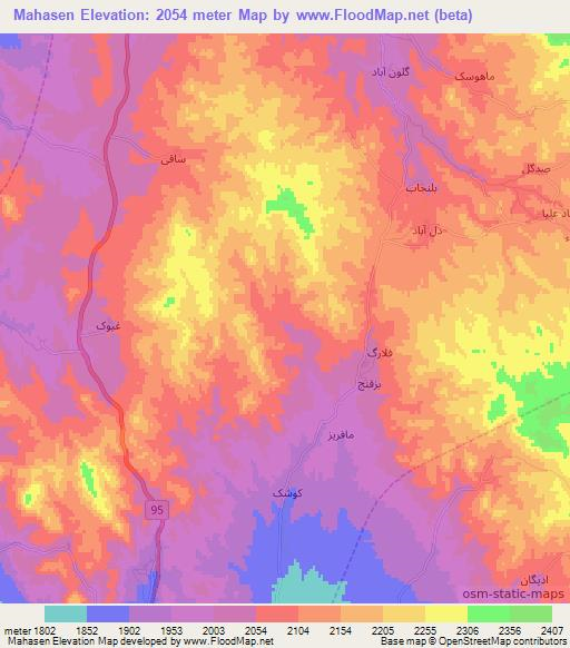 Mahasen,Iran Elevation Map