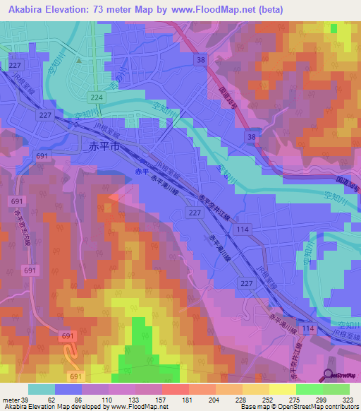 Akabira,Japan Elevation Map