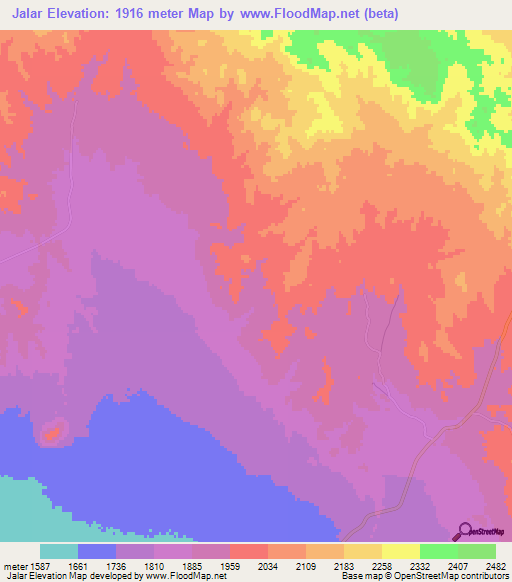 Jalar,Iran Elevation Map