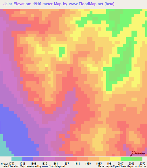 Jalar,Iran Elevation Map