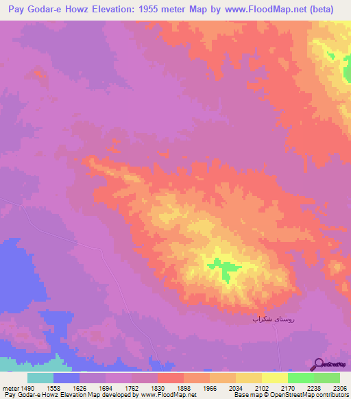 Pay Godar-e Howz,Iran Elevation Map