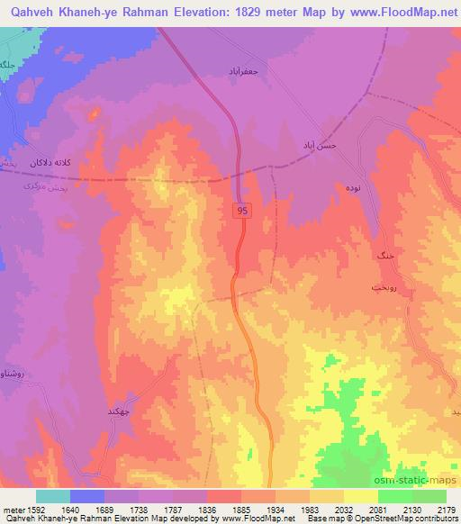 Qahveh Khaneh-ye Rahman,Iran Elevation Map