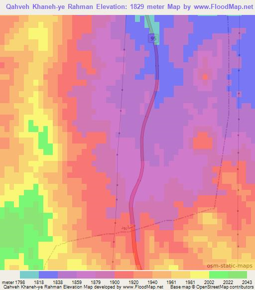 Qahveh Khaneh-ye Rahman,Iran Elevation Map
