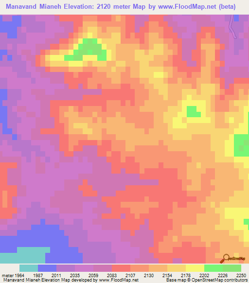 Manavand Mianeh,Iran Elevation Map