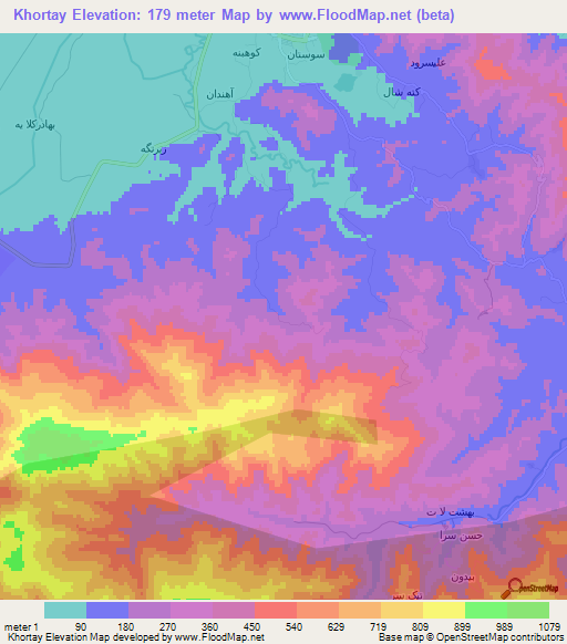 Khortay,Iran Elevation Map
