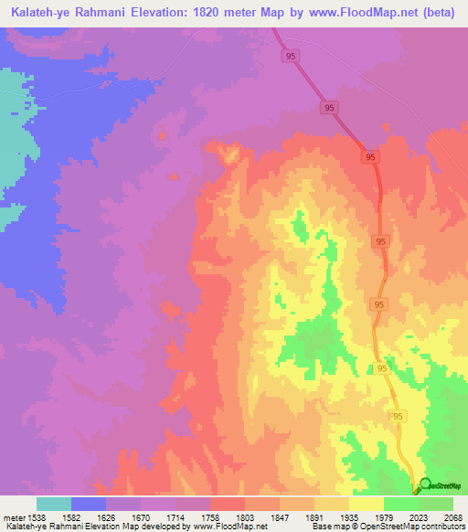 Kalateh-ye Rahmani,Iran Elevation Map