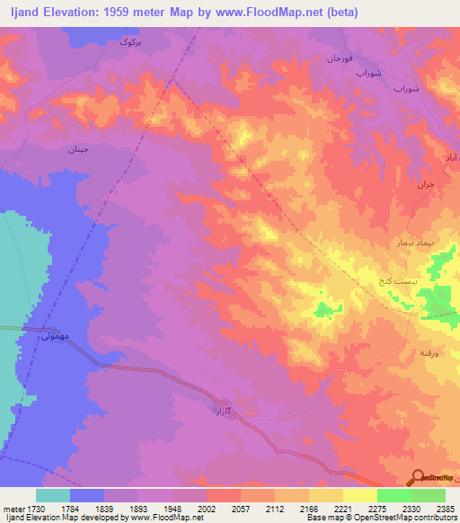 Ijand,Iran Elevation Map