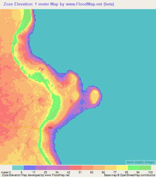 Zoze,New Caledonia Elevation Map