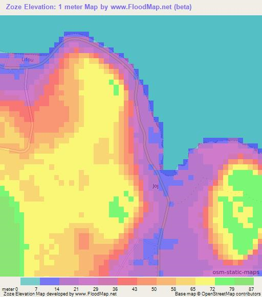Zoze,New Caledonia Elevation Map