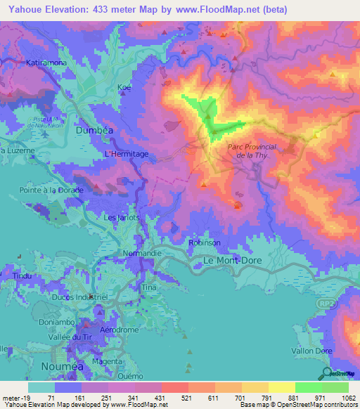 Yahoue,New Caledonia Elevation Map