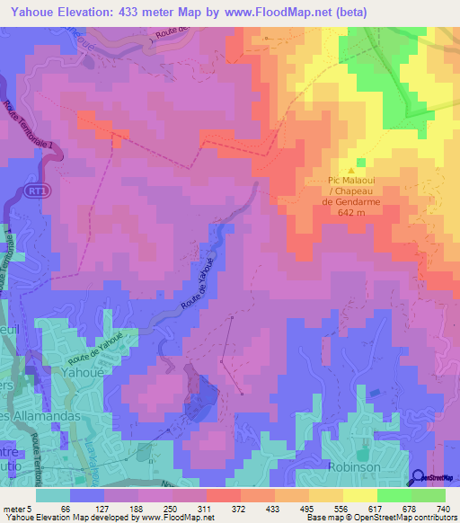 Yahoue,New Caledonia Elevation Map