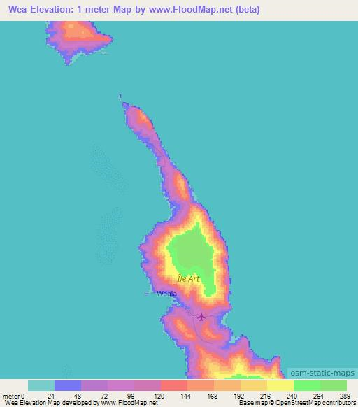 Wea,New Caledonia Elevation Map