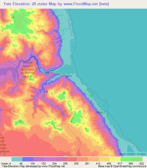 Yate,New Caledonia Elevation Map