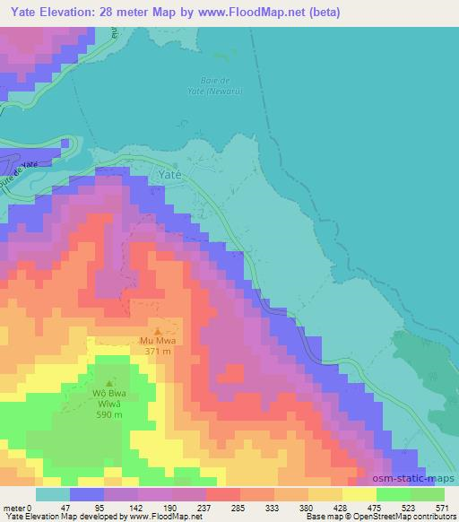 Yate,New Caledonia Elevation Map