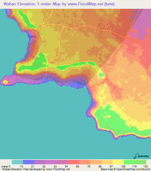 Wabao,New Caledonia Elevation Map