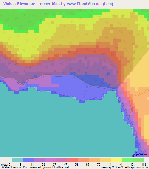 Wabao,New Caledonia Elevation Map