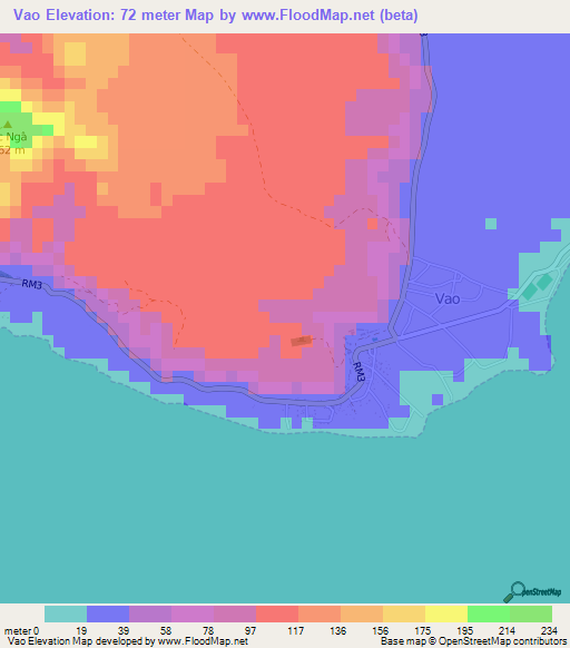 Vao,New Caledonia Elevation Map