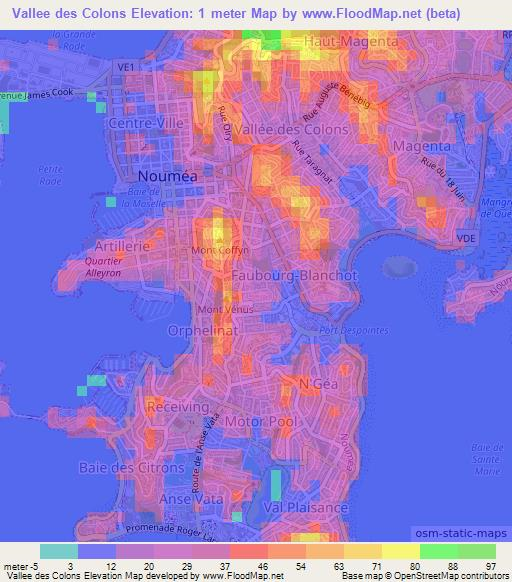 Vallee des Colons,New Caledonia Elevation Map