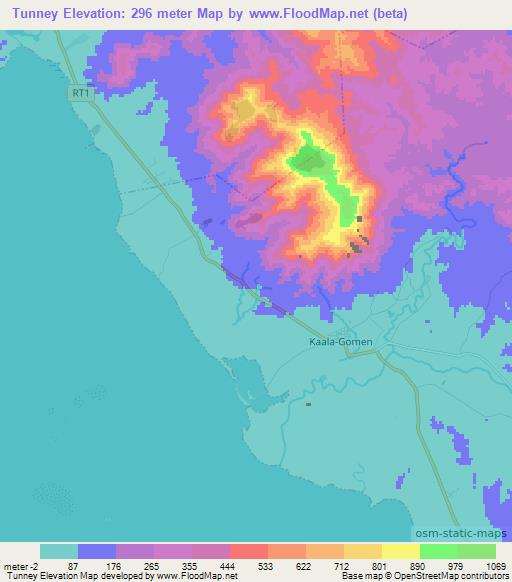 Tunney,New Caledonia Elevation Map