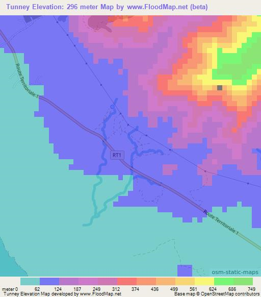 Tunney,New Caledonia Elevation Map