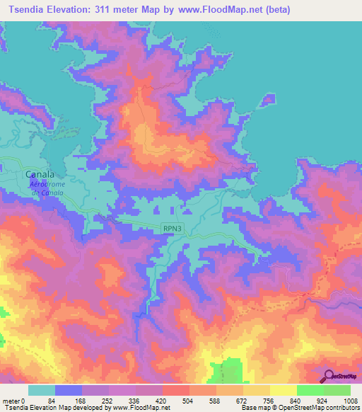 Tsendia,New Caledonia Elevation Map