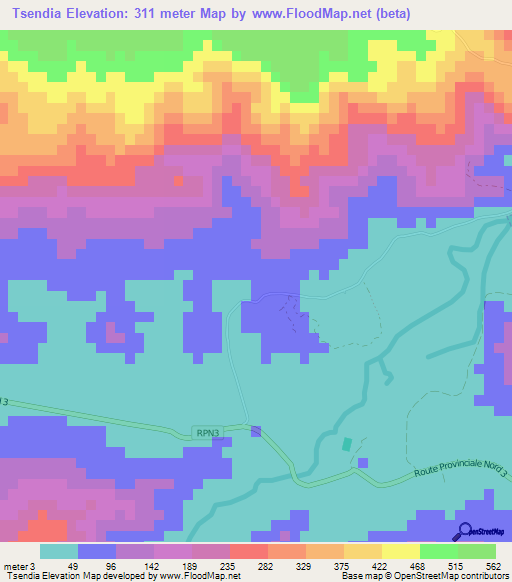 Tsendia,New Caledonia Elevation Map